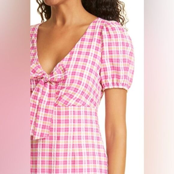 NWT LIKELY Kai Check Ruffle Hem Puff Sleeve Mini Dress in Fuchsia Multi size 10 - Picture 5 of 15